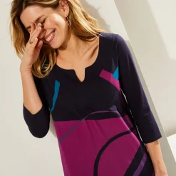 T-Shirt En Topje|Bloes En Tuniek<Blancheporte Tuniek met V-hals en grafische print marine / violine