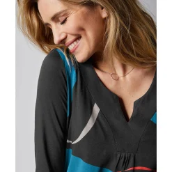 T-Shirt En Topje|Bloes En Tuniek<Blancheporte Tuniek met V-hals en grafische print zwart / blauw