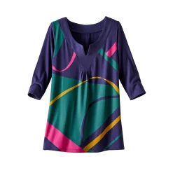 T-Shirt En Topje|Bloes En Tuniek<Blancheporte Tuniek met V-hals en grafische print marine / groen