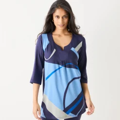 T-Shirt En Topje|Bloes En Tuniek<Blancheporte Tuniek met V-hals en grafische print marine / grijs