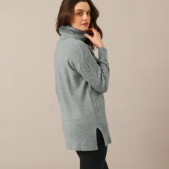 Trui En Vest<Blancheporte Tuniektrui in kabeltricot met rolkraag chiné grijs
