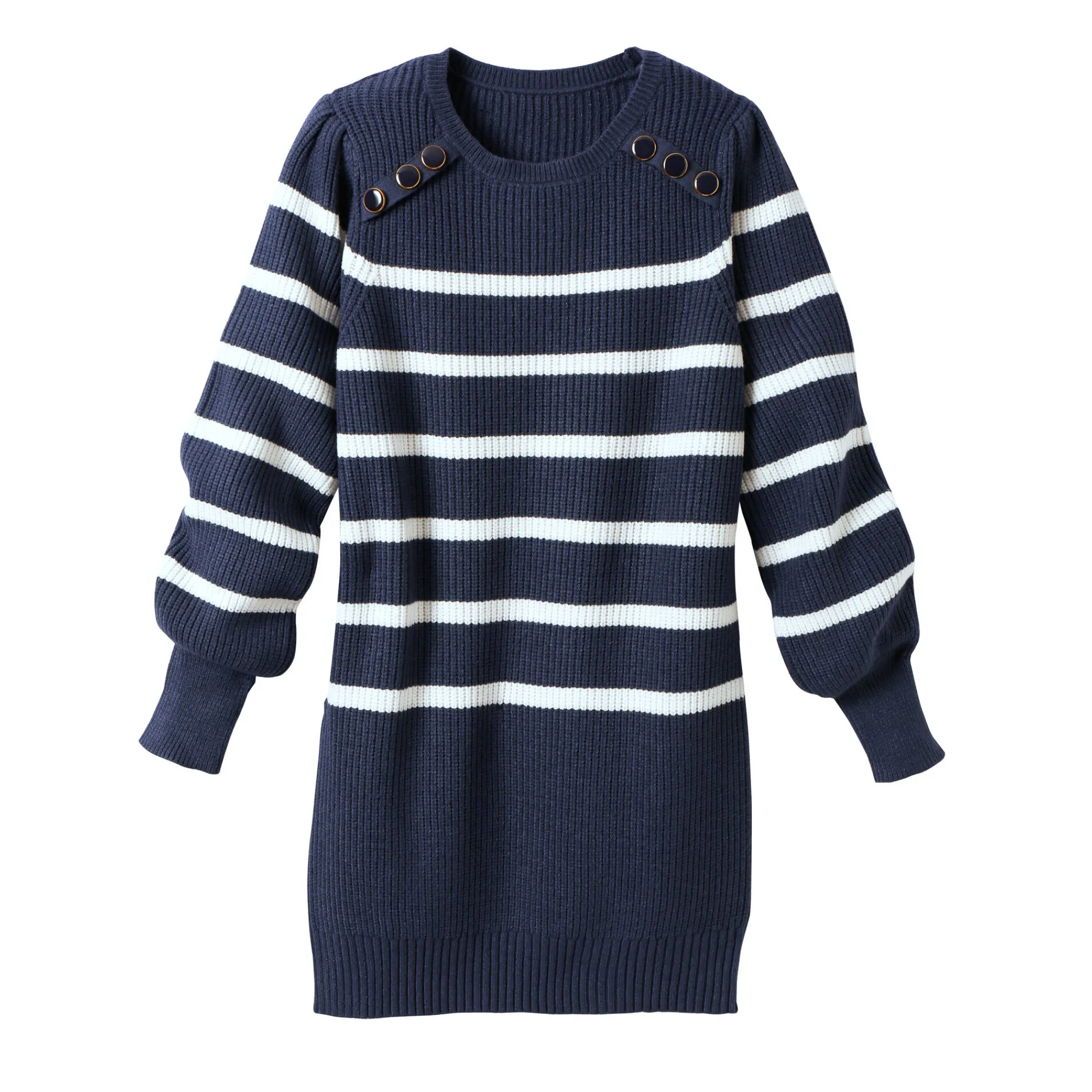 Trui En Vest<Blancheporte Tuniektrui met fantasieknopen, gestreept marine / ecru