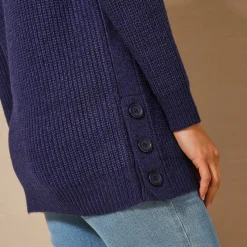 Trui En Vest<Blancheporte Tuniektrui met knoopsluiting en mohairtouch inktblauw