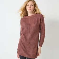 Trui En Vest<Blancheporte Tuniektrui met knoopsluiting en mohairtouch chocolade