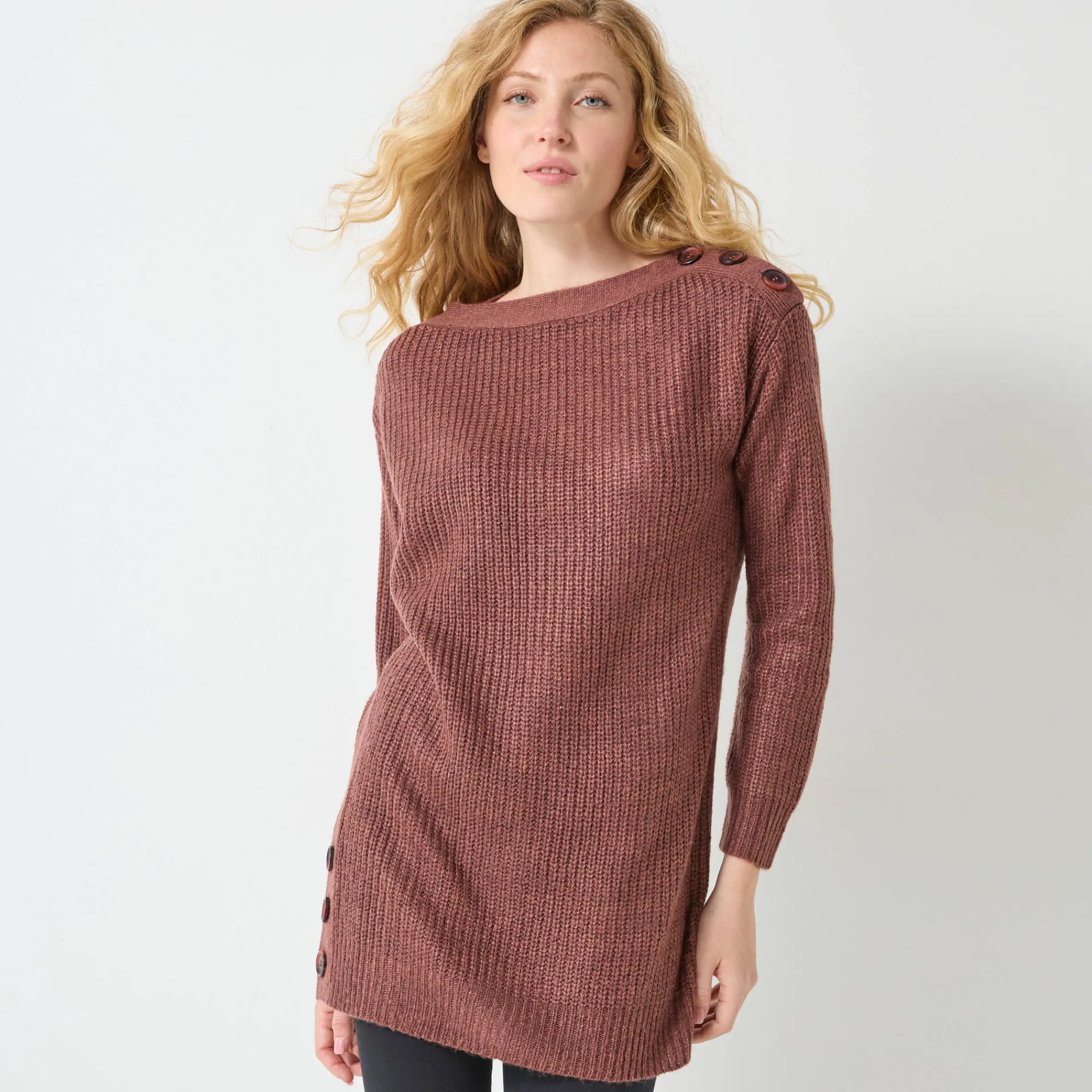 Trui En Vest<Blancheporte Tuniektrui met knoopsluiting en mohairtouch chocolade