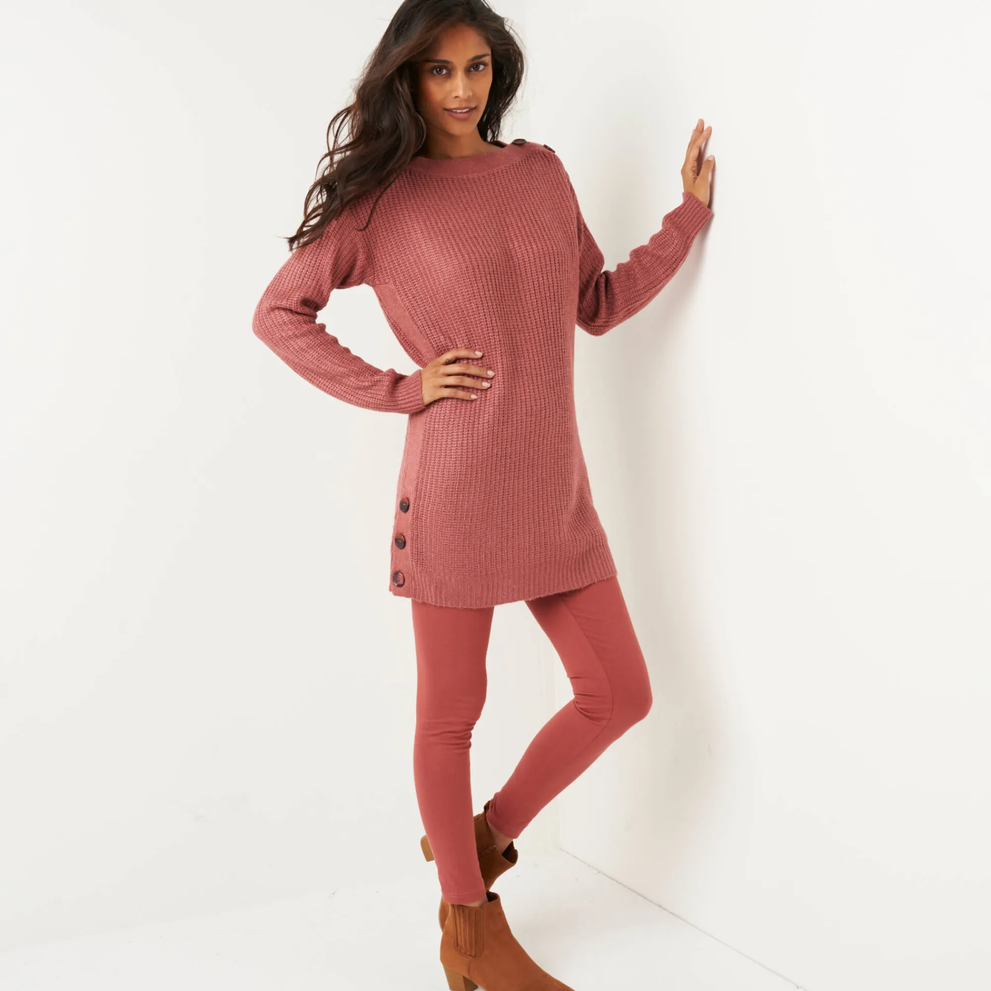 Trui En Vest<Blancheporte Tuniektrui met knoopsluiting en mohairtouch terracotta