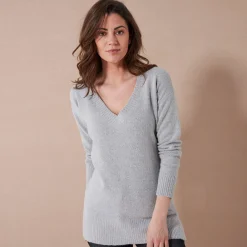 Trui En Vest<Blancheporte Tuniektrui met V-hals chiné grijs