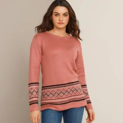 Trui En Vest<Blancheporte Tuniektrui, onderkant en polsen in jacquard grijsroze