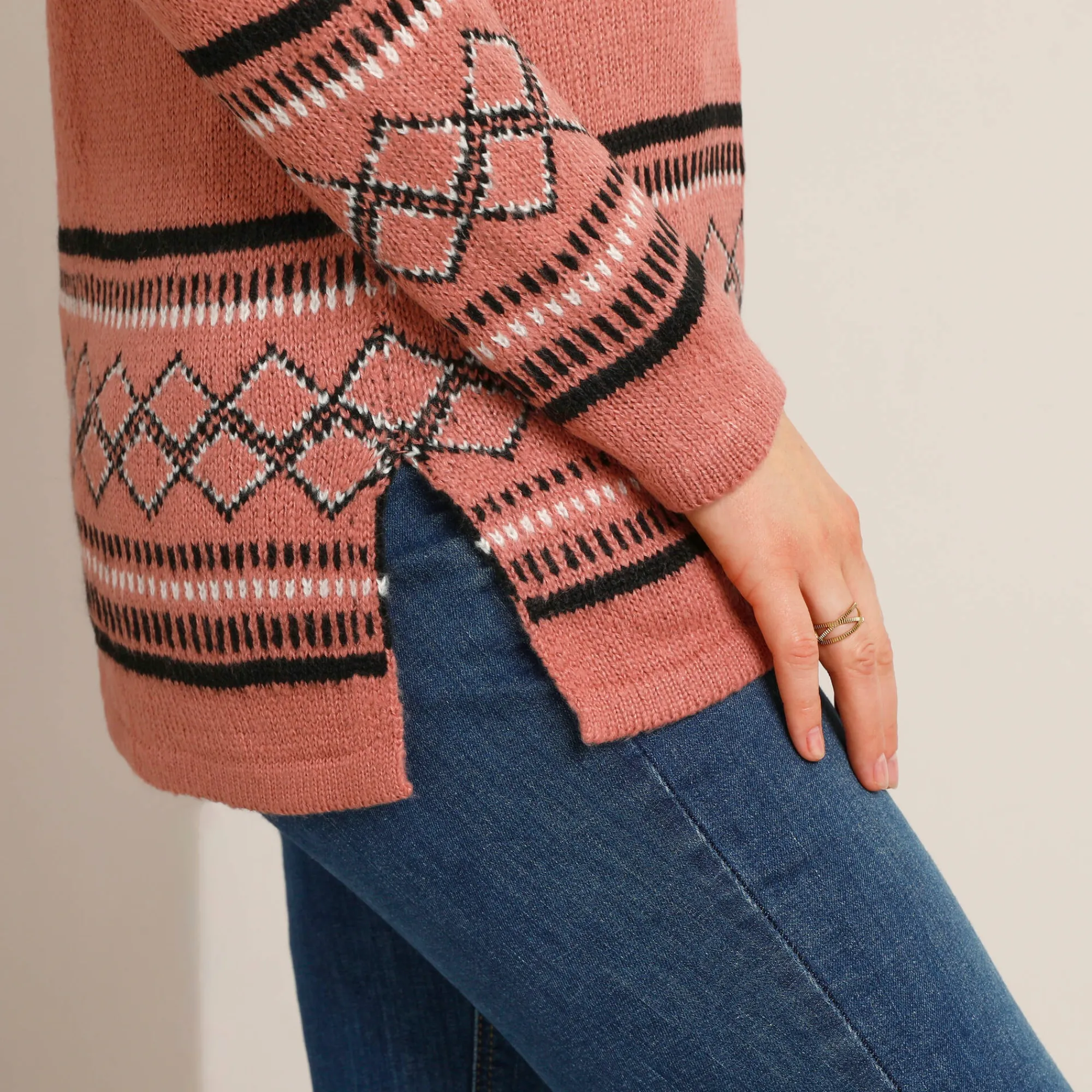Trui En Vest<Blancheporte Tuniektrui, onderkant en polsen in jacquard grijsroze