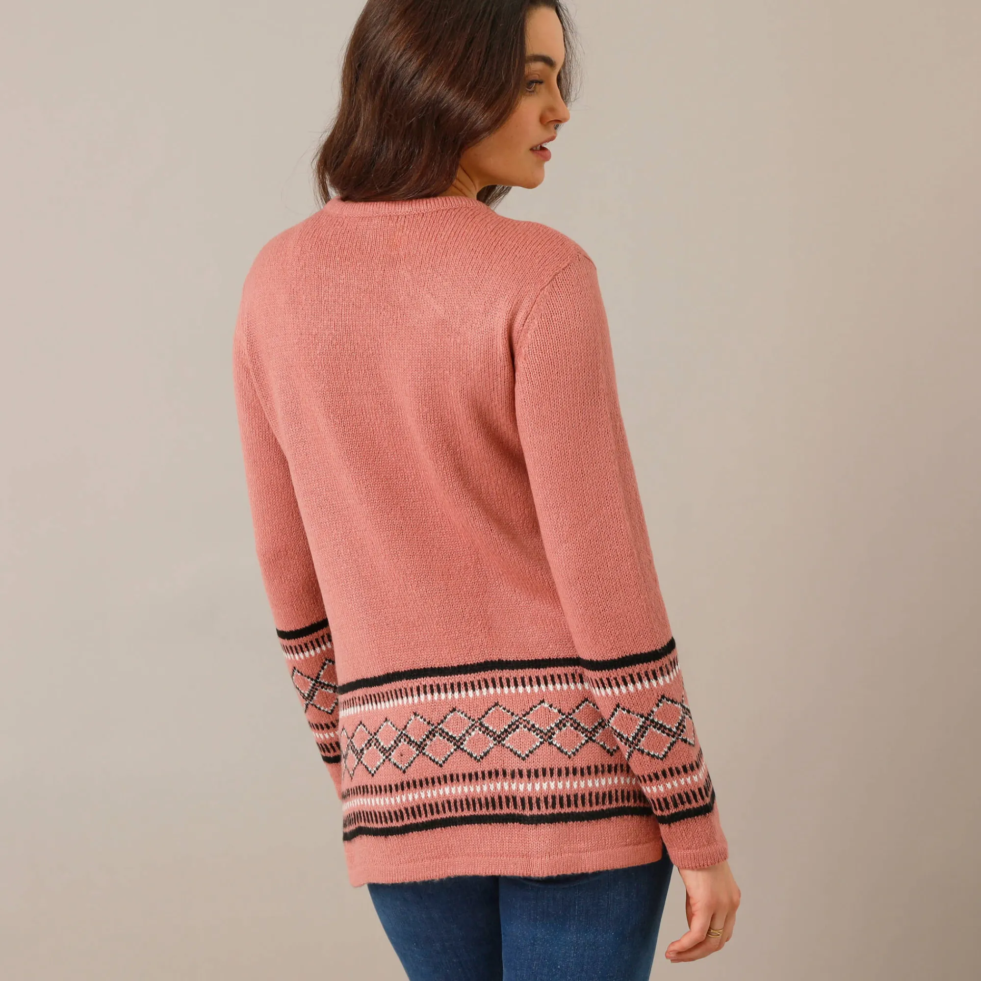 Trui En Vest<Blancheporte Tuniektrui, onderkant en polsen in jacquard grijsroze