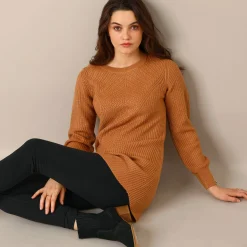 Trui En Vest<Blancheporte Tunietrui in fantasietricot hazelnootbruin