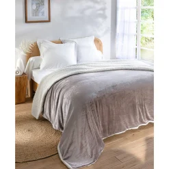 Deken<Blancheporte Tweekleurig deken in fleece en sherpa taupe