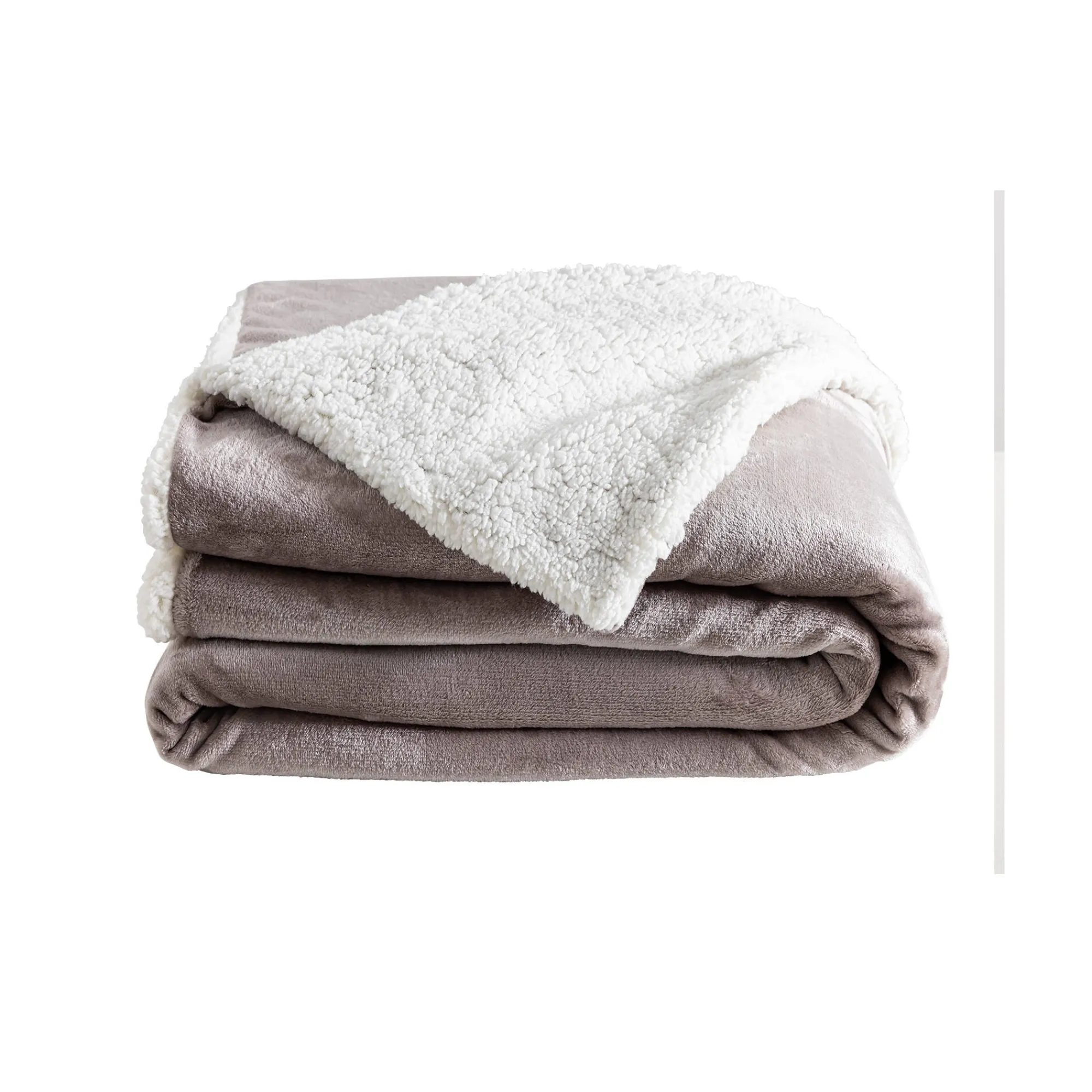 Deken<Blancheporte Tweekleurig deken in fleece en sherpa taupe