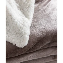 Deken<Blancheporte Tweekleurig deken in fleece en sherpa taupe