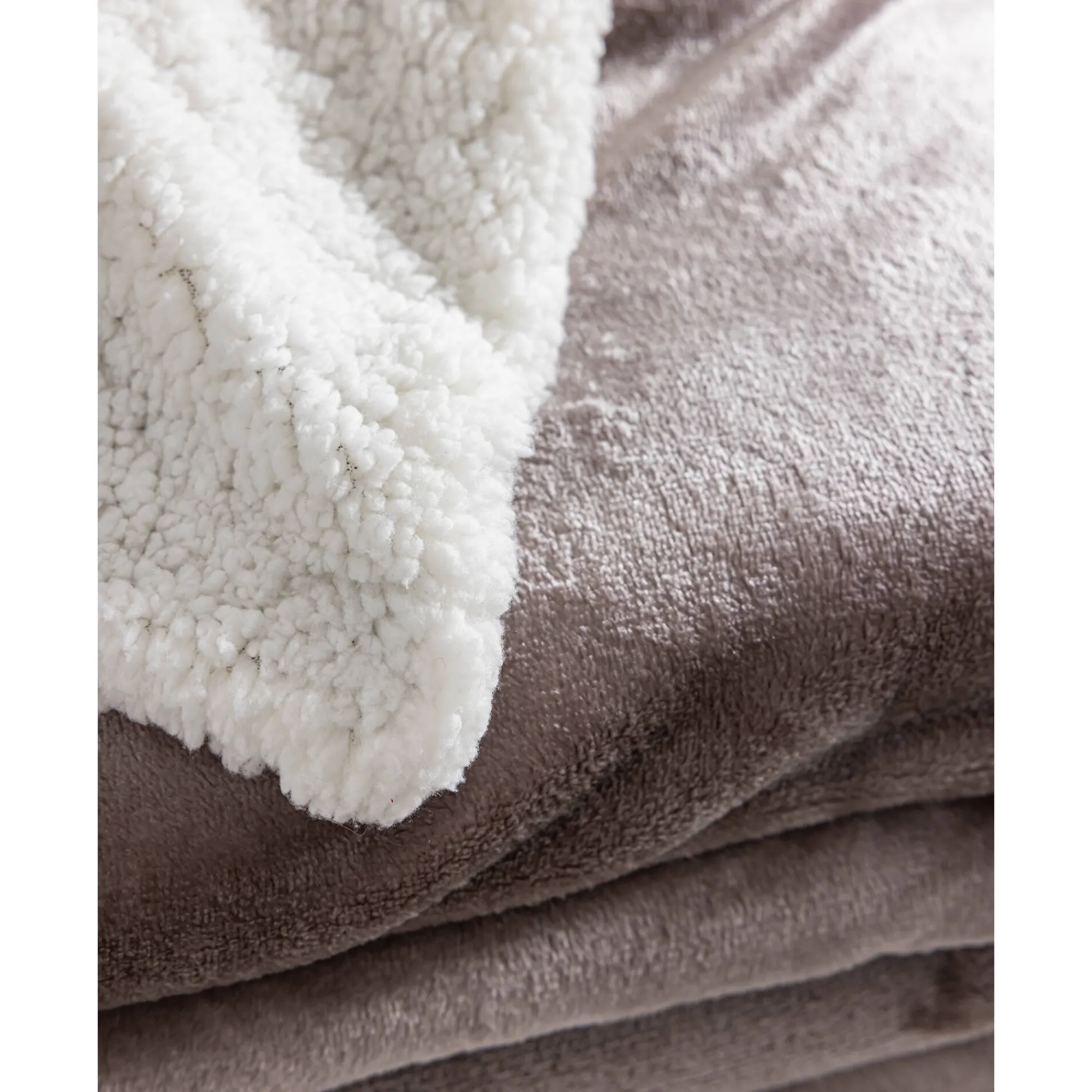 Deken<Blancheporte Tweekleurig deken in fleece en sherpa taupe