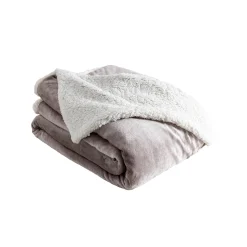 Deken<Blancheporte Tweekleurig deken in fleece en sherpa taupe