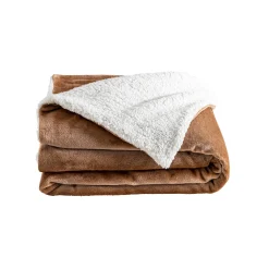 Deken<Blancheporte Tweekleurig deken in fleece en sherpa hazelnootbruin