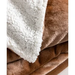 Deken<Blancheporte Tweekleurig deken in fleece en sherpa hazelnootbruin