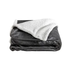Deken<Blancheporte Tweekleurig deken in fleece en sherpa antraciet