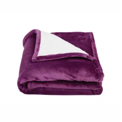 Deken<Blancheporte Tweekleurig deken in fleece en sherpa aubergine