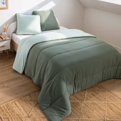 Dekbed<Blancheporte Tweekleurig deken in microvezel 350g/m2 eucalyptus / amandelgroen