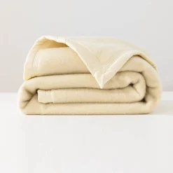 Deken<Ourson Tweekleurig deken in wol 800g/m2 ecru