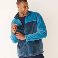 Sweater|Trui En Vest<Blancheporte Tweekleurige blouson met rits, fleece met pluchetouch eendenblauw / marine