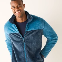 Sweater|Trui En Vest<Blancheporte Tweekleurige blouson met rits, fleece met pluchetouch eendenblauw / marine