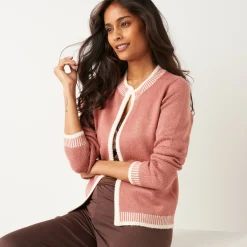Trui En Vest<Blancheporte Tweekleurige cardigan, ronde hals rozenhout / ecru