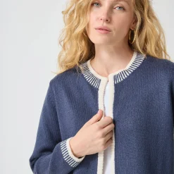 Trui En Vest<Blancheporte Tweekleurige cardigan, ronde hals marine / ecru