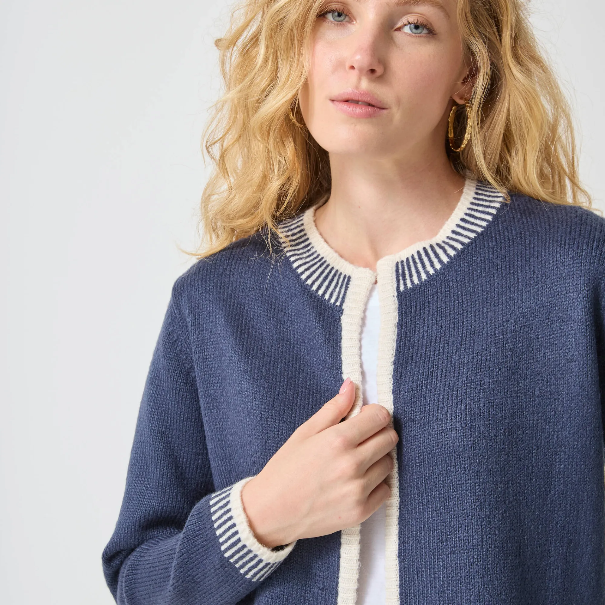Trui En Vest<Blancheporte Tweekleurige cardigan, ronde hals marine / ecru