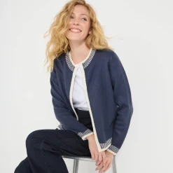 Trui En Vest<Blancheporte Tweekleurige cardigan, ronde hals marine / ecru