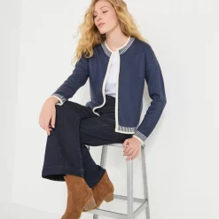 Trui En Vest<Blancheporte Tweekleurige cardigan, ronde hals marine / ecru