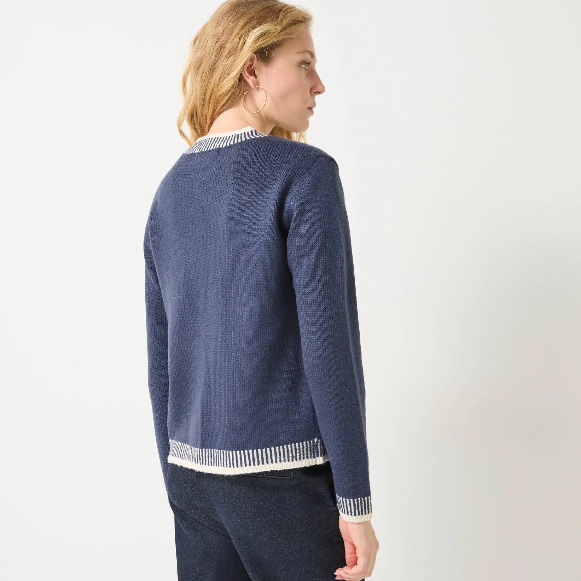 Trui En Vest<Blancheporte Tweekleurige cardigan, ronde hals marine / ecru