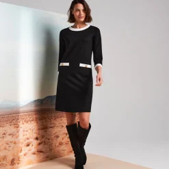 Jurk<Blancheporte Tweekleurige jurk, milanotricot zwart / ecru