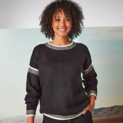 Trui En Vest<Blancheporte Tweekleurige loose trui, ronde hals zwart / ecru