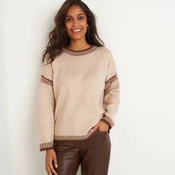 Trui En Vest<Blancheporte Tweekleurige loose trui, ronde hals beige / chocolade