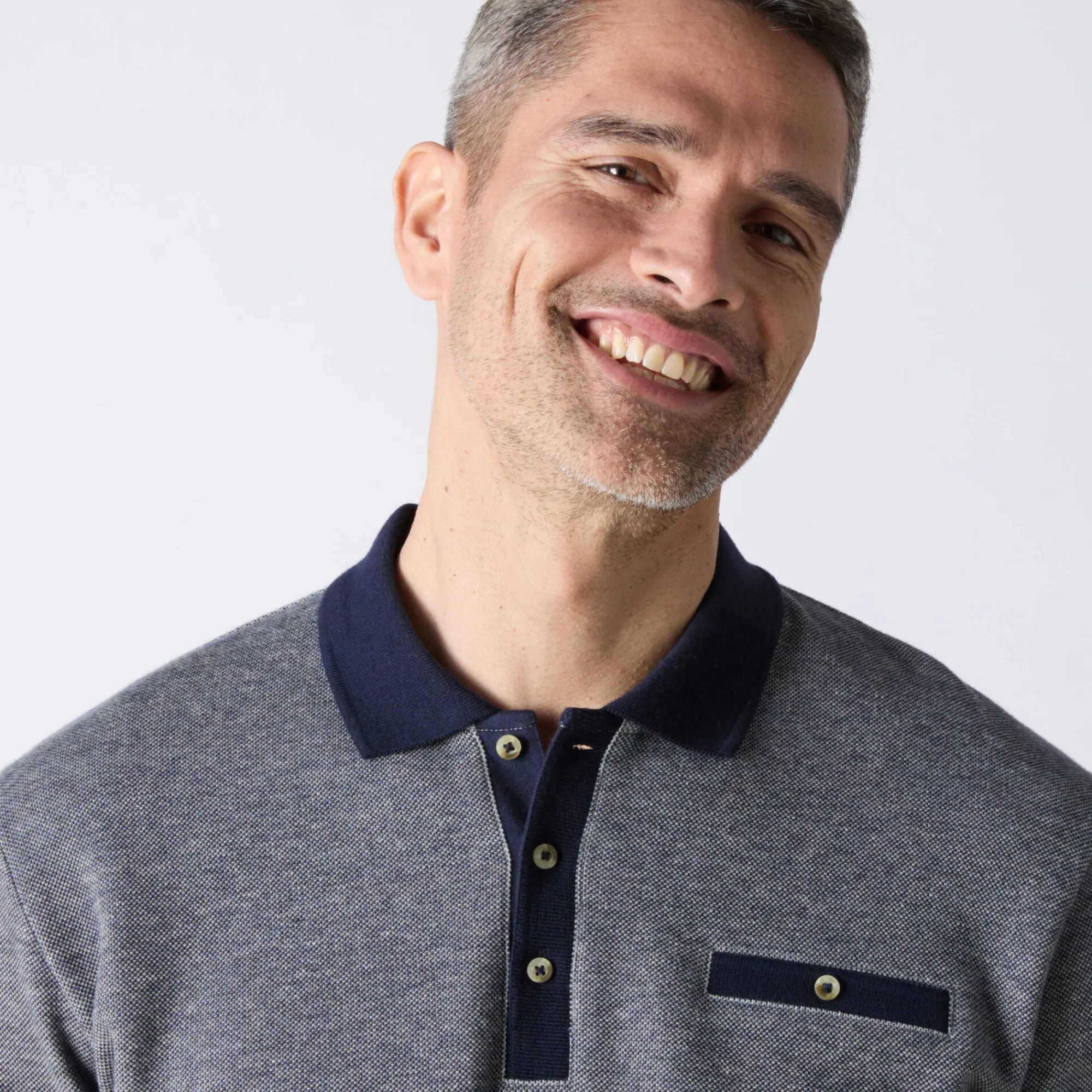 T-Shirt, Hemd En Polo<Blancheporte Tweekleurige polo in warm tricot, lange mouwen marine