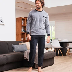 Pyjama En Kamerjas<Blancheporte Tweekleurige pyjama in fleece met lange mouwen grijs