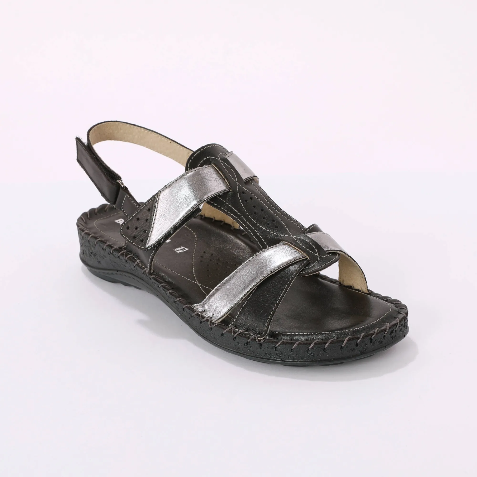 Sandalen En Espadrilles|Schoenen<Blancheporte Tweekleurige sandalen in extrasoepel leer - zwart