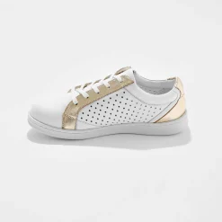 Baskets En Sneakers|Schoenen<Blancheporte Tweekleurige sneakers in geperforeerd leer met rits wit / goudkleurig