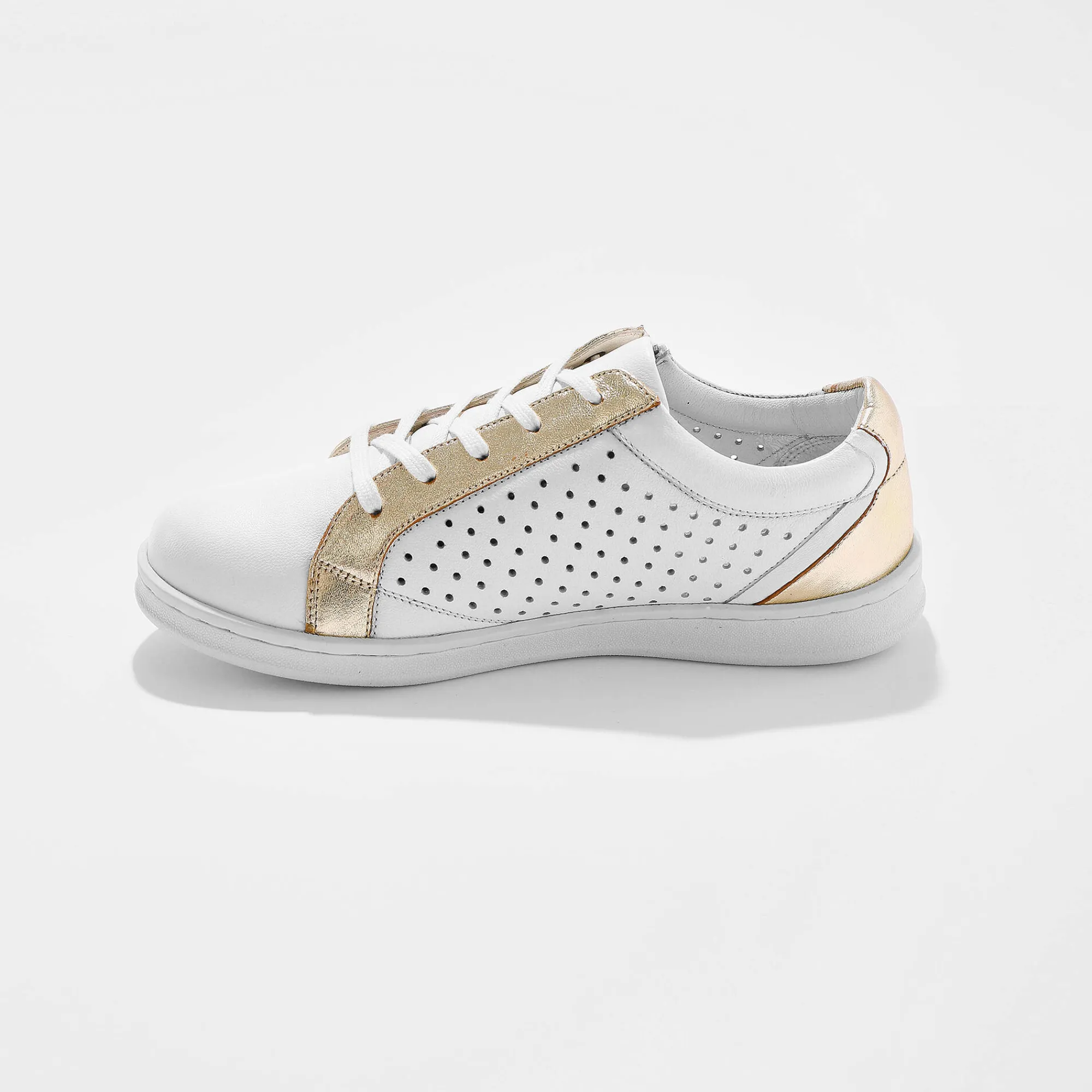 Baskets En Sneakers|Schoenen<Blancheporte Tweekleurige sneakers in geperforeerd leer met rits wit / goudkleurig