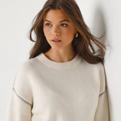Trui En Vest<Blancheporte Tweekleurige trui in streelzacht tricot ecru