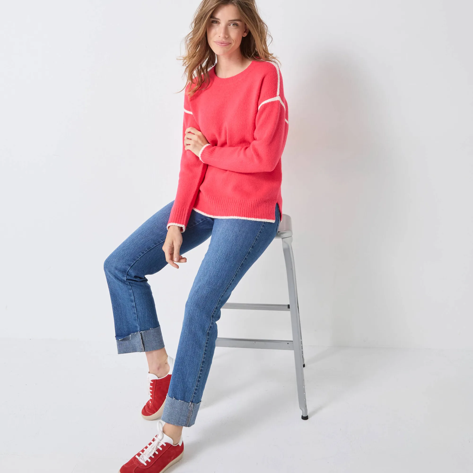 Trui En Vest<Blancheporte Tweekleurige trui in streelzacht tricot roze