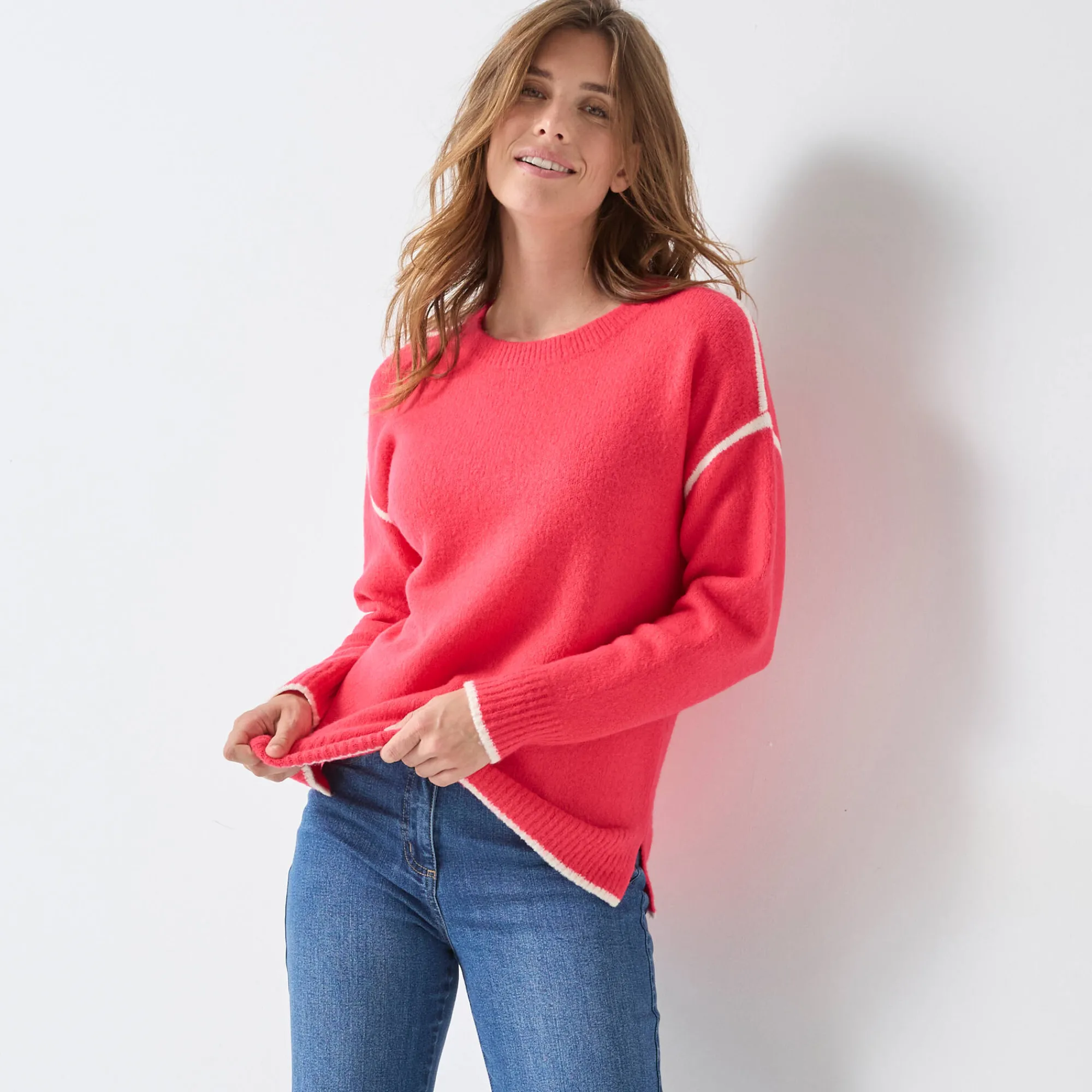 Trui En Vest<Blancheporte Tweekleurige trui in streelzacht tricot roze