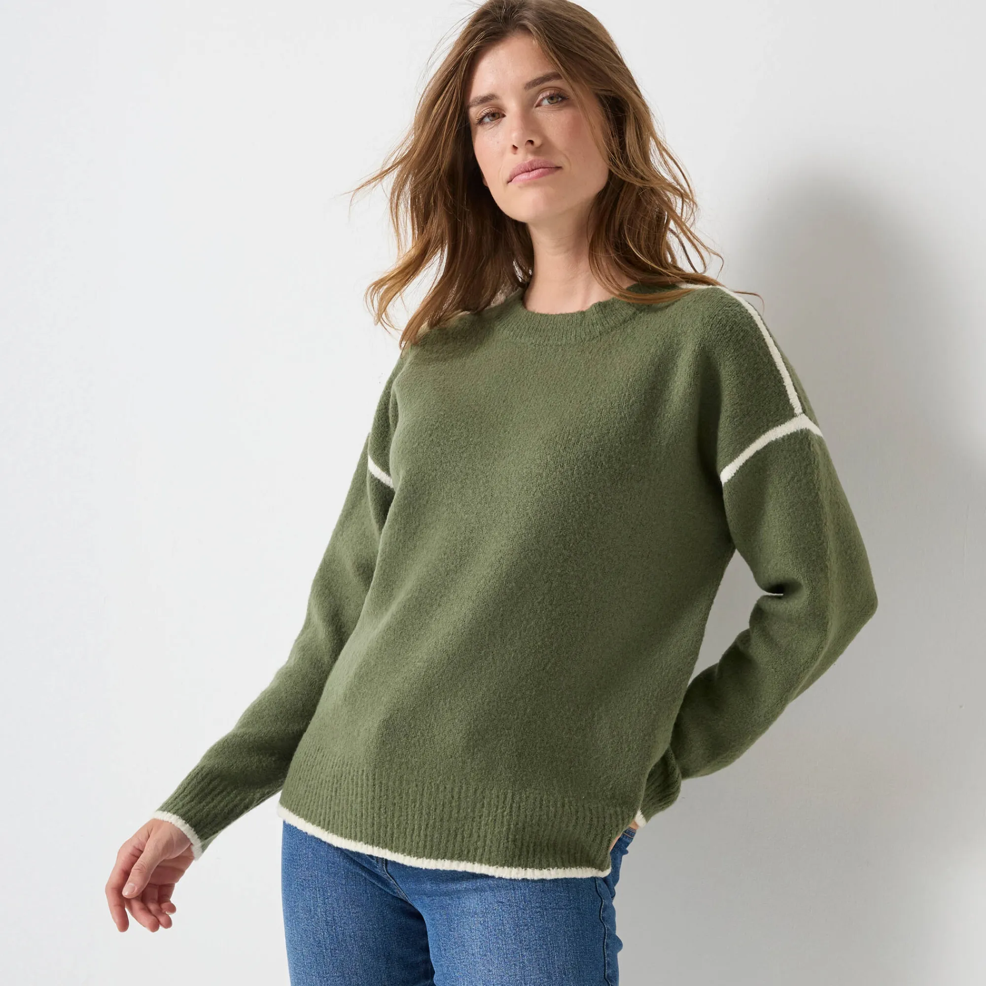 Trui En Vest<Blancheporte Tweekleurige trui in streelzacht tricot kaki
