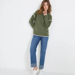 Trui En Vest<Blancheporte Tweekleurige trui in streelzacht tricot kaki