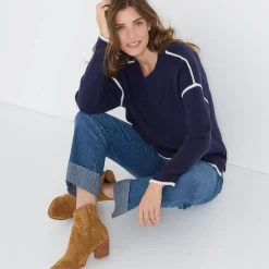 Trui En Vest<Blancheporte Tweekleurige trui in streelzacht tricot marine