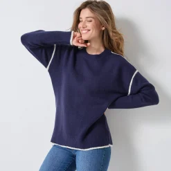 Trui En Vest<Blancheporte Tweekleurige trui in streelzacht tricot marine