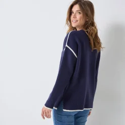 Trui En Vest<Blancheporte Tweekleurige trui in streelzacht tricot marine